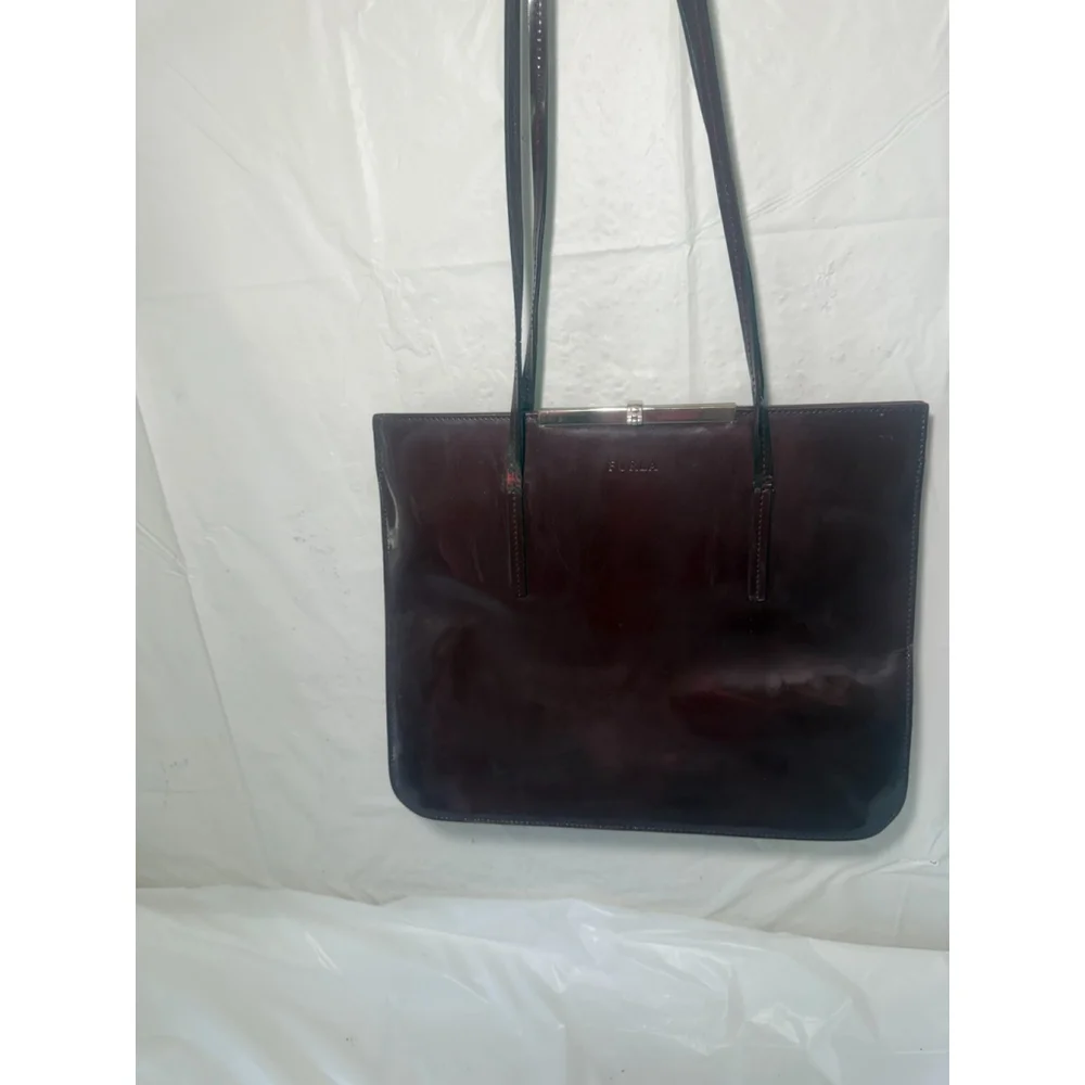 FURLA Patent Leather Shoulder Bag burgundy